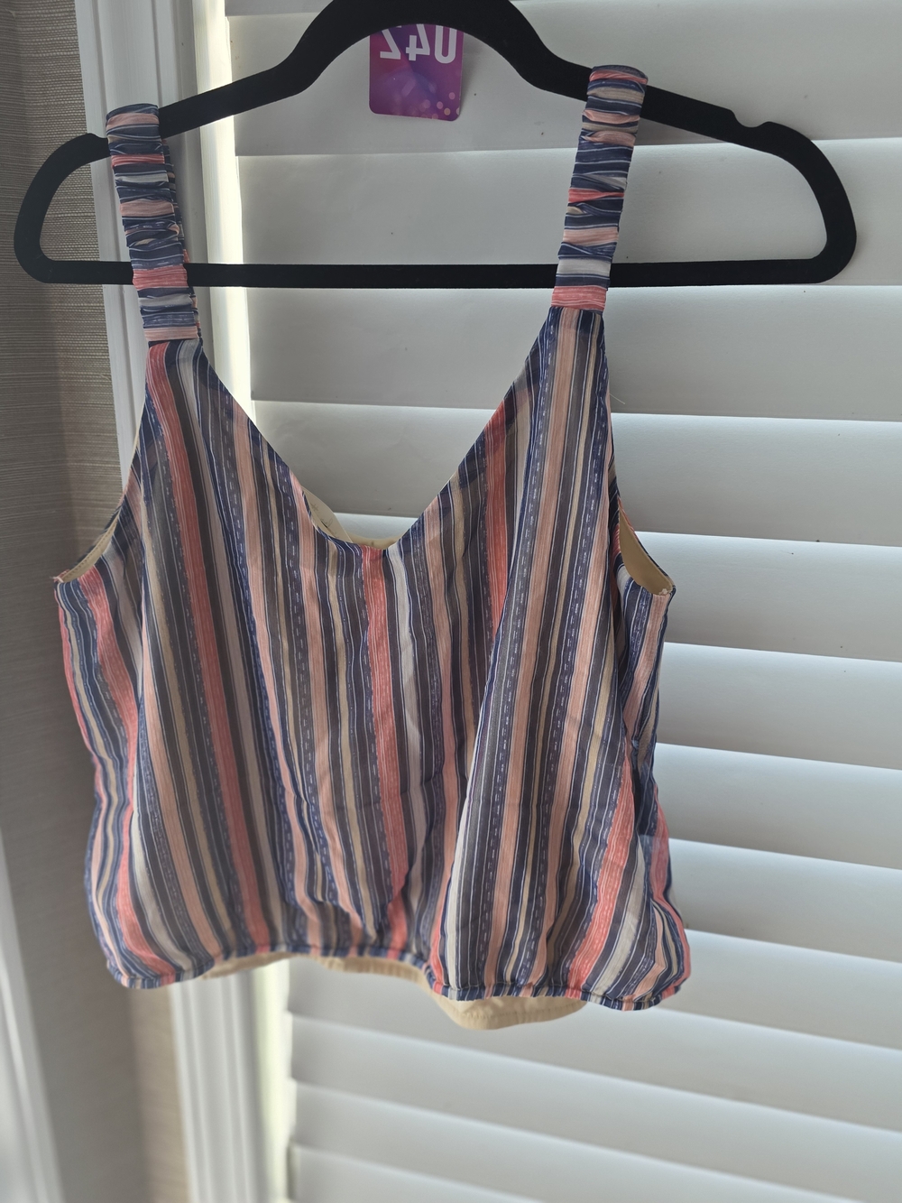 nine britton Pink, Blue and Cream Striped V-Neck Cami